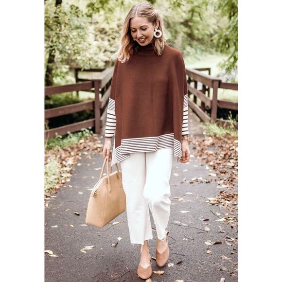 S/M LIE IN CARAMEL FIELDS STRIPED OVERSIZE KNIT CAPE SWEATER nwt 70$ Women’s - Picture 5 of 10